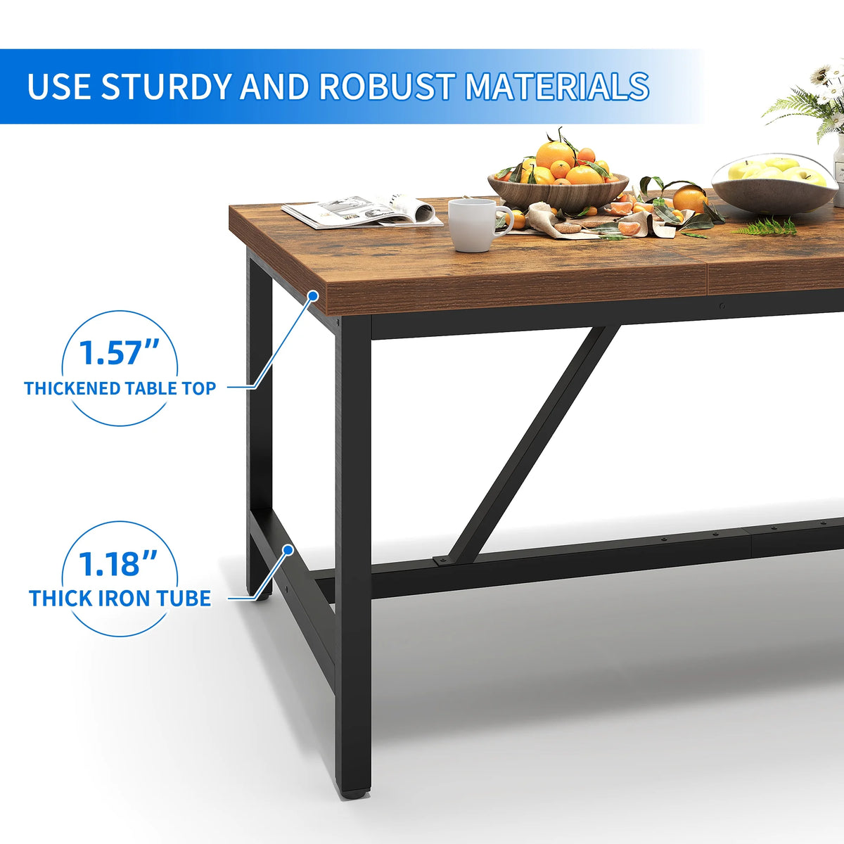 71" Large Farmhouse Dining Table with Trestle Base I788