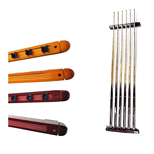 Wall-Mounted Wooden Pool Cue Rack with Clips, Holds 6 Cues P76382