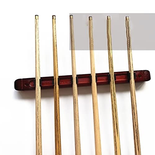 Wall-Mounted Wooden Pool Cue Rack with Clips, Holds 6 Cues P76382