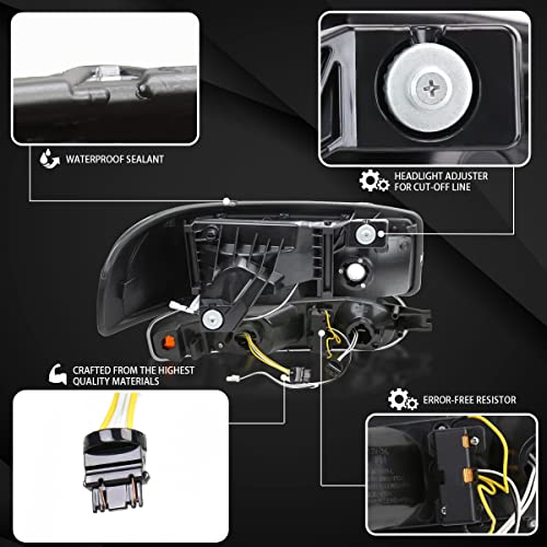 Compatible with 2000-2006 GMC Sierra Denali Black Smoke LED Tube Headlights + Sequential Bumper Lights Q282434