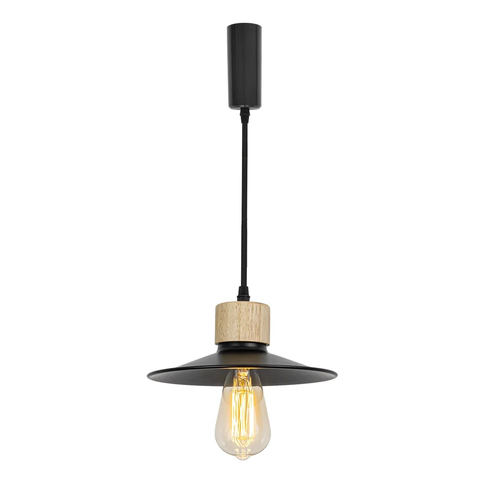 Wood Base Black Metal Shade Track Pendant Light U574