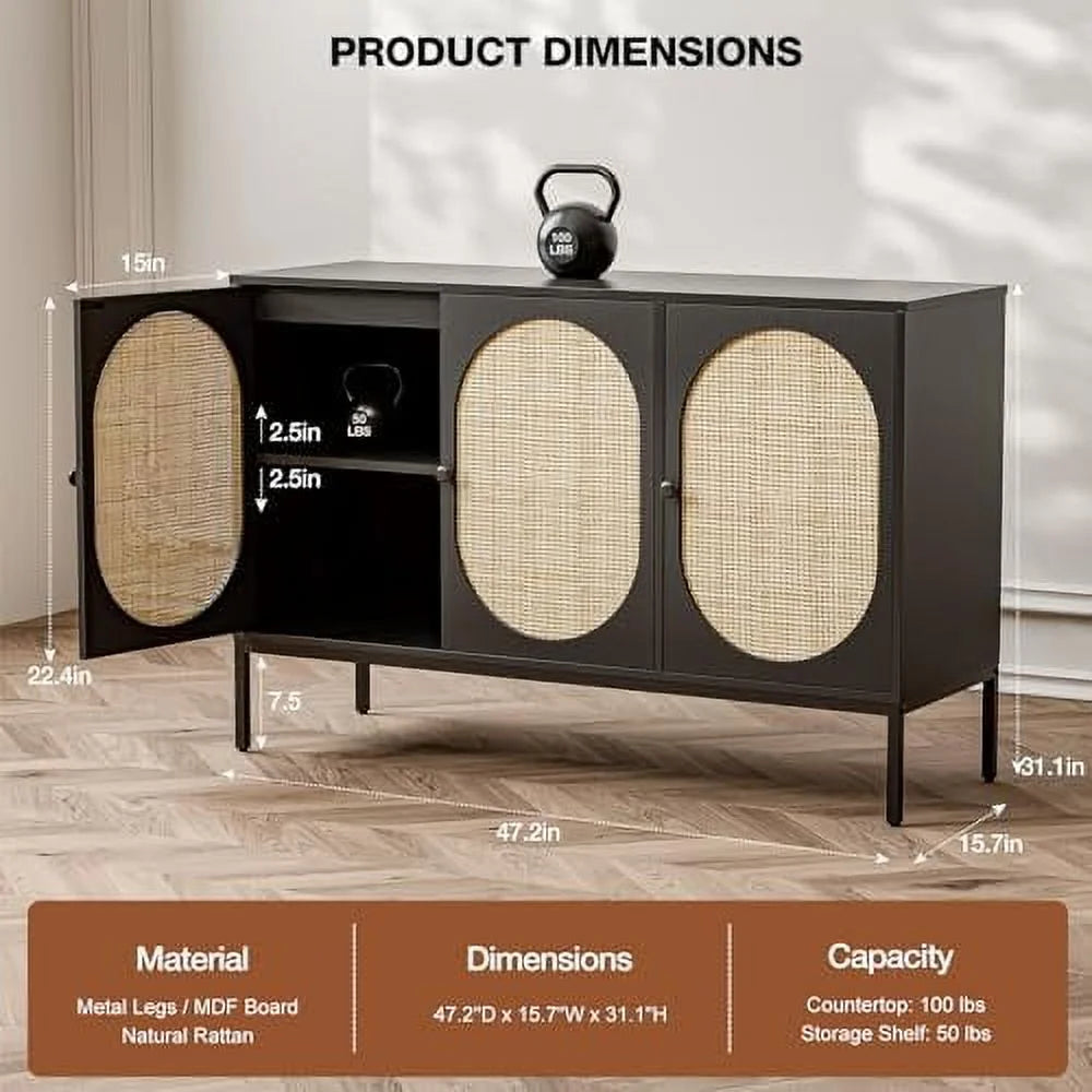 Accent Cabinet with Natural Rattan Doors Sideboard Buffet S6971
