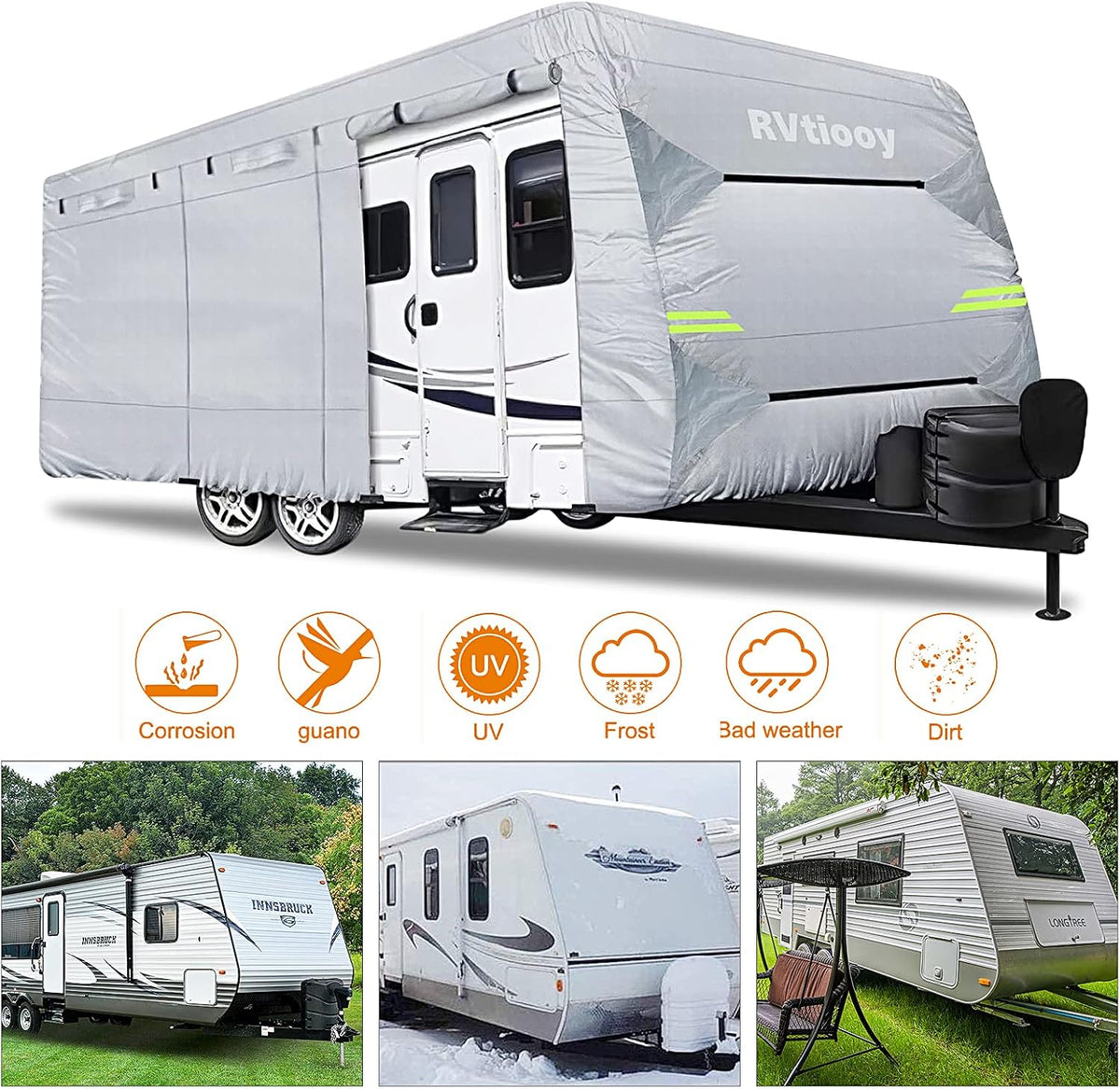 34'1 - 37' Breathable Waterproof RV Cover with Tire Covers G317