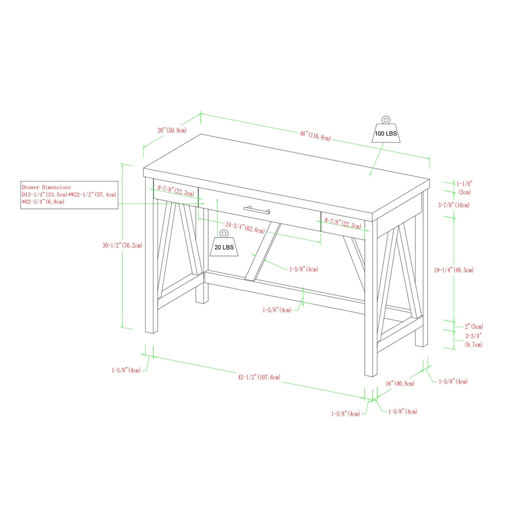 Rustic Farmhouse Computer Writing Desk with Drawer H164200