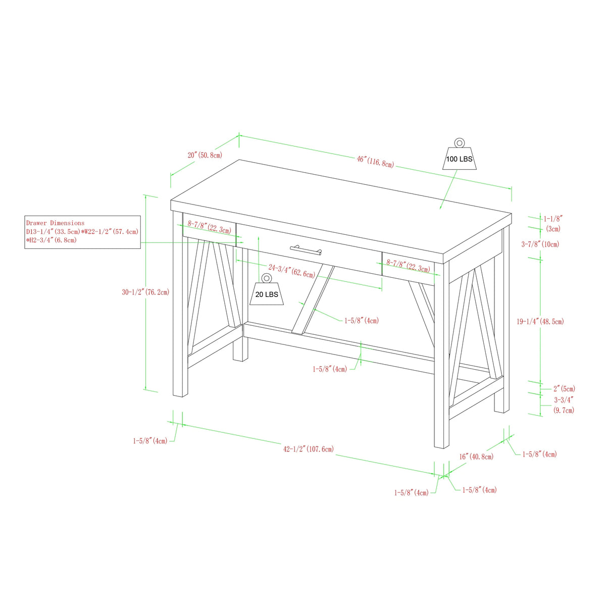 Rustic Farmhouse Computer Writing Desk with Drawer H164200