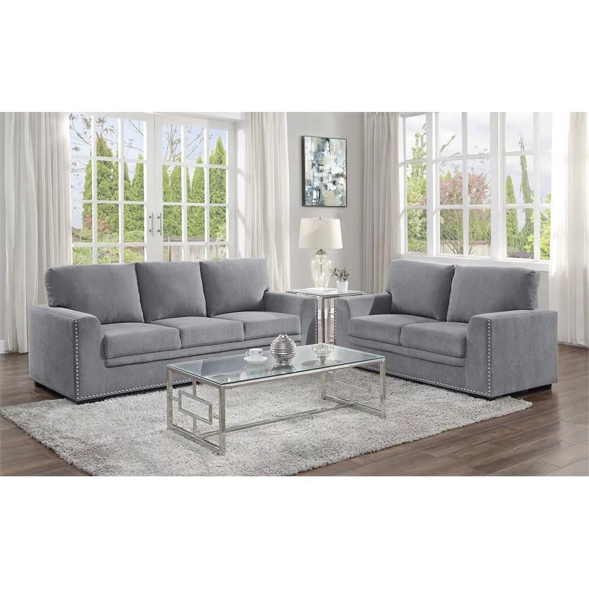 Dark Gray Chenille Loveseat V7265