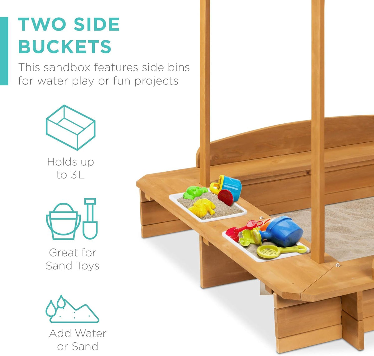 Kids Wooden Sandbox with 2 Bench Seats and Canopy A382