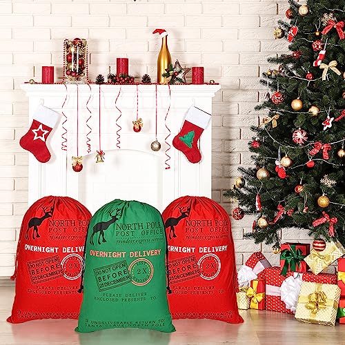 6 Packs Large Cotton Canvas Christmas Bag With Drawstrings C4132