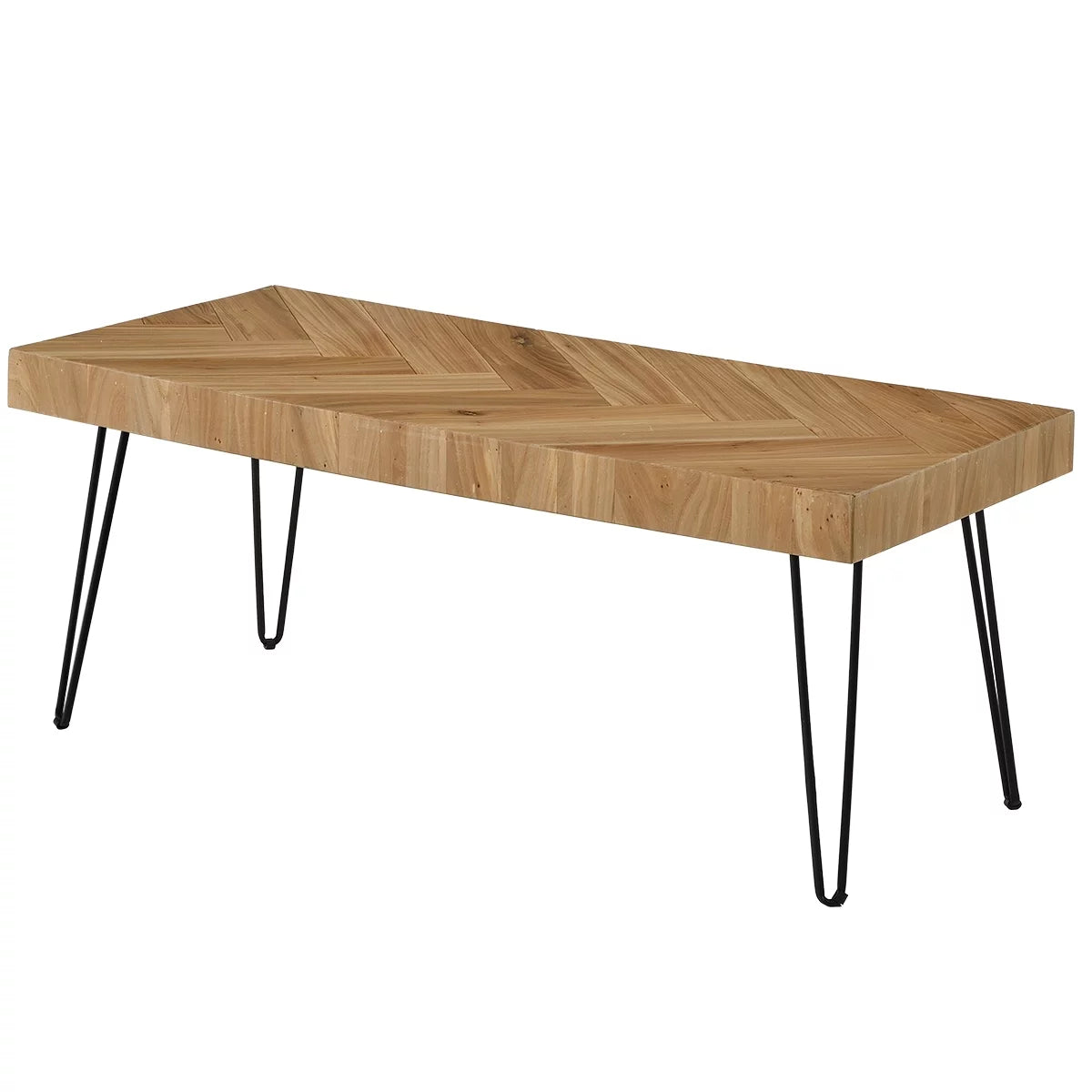 Modern Coffee Table with Chevron Pattern and Metal Hairpin Legs R307