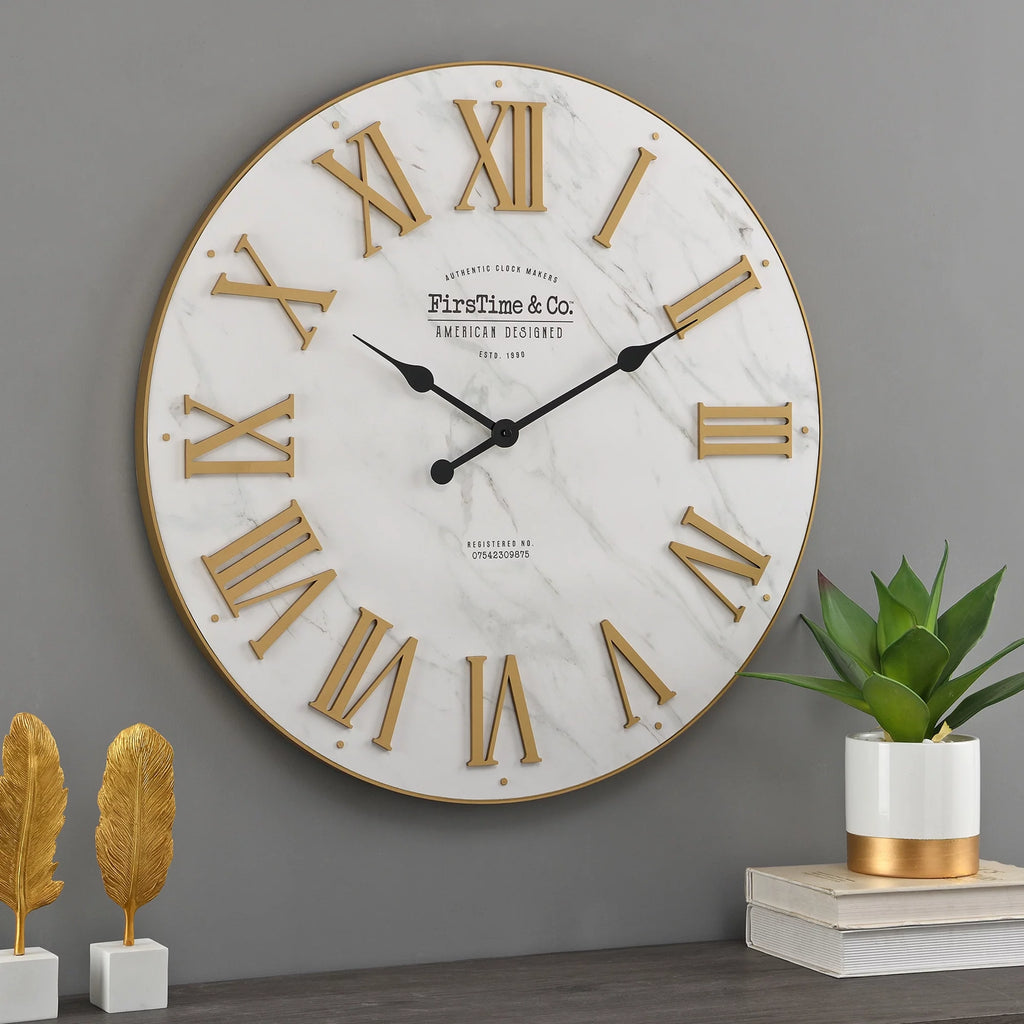 Gold and White Analog Wall Clock W1808