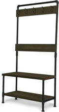 Acacia Wood Bench with Shelf and Coat Hooks H2123