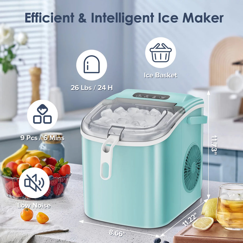 Portable Countertop Ice Maker with Handle, 26Lbs/24H, Green G9727
