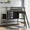 Gray Twin Size Wood Loft Bed with Shelves and Desk W2762