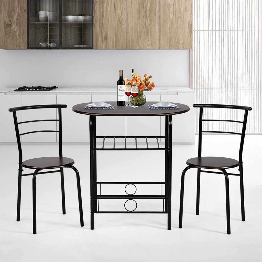 3-Piece Dining Table Set with 2 Chairs and Wine Rack J650848