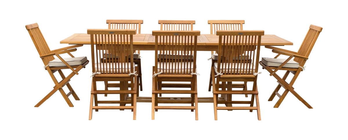 9 Piece Teak Wood Patio Dining Set with Extension Table and Folding Chairs C9750