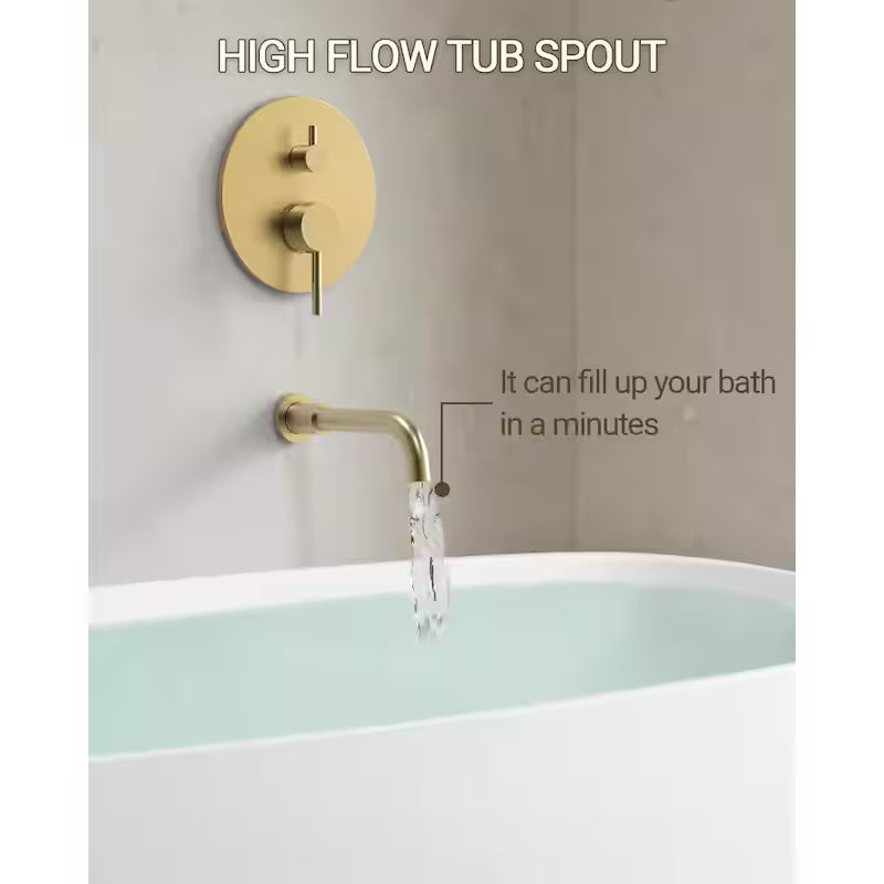 10 in. Wall Mount Shower Head and Tub Faucet 2.5 GPM Brushed Gold T866