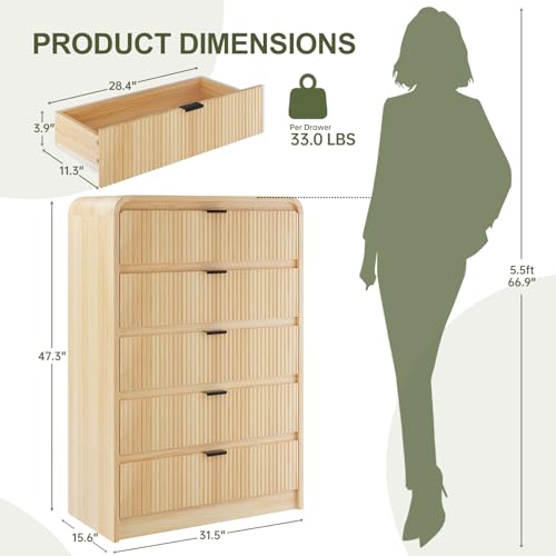 Natural Oak 5 Drawer Wood Dresser U507