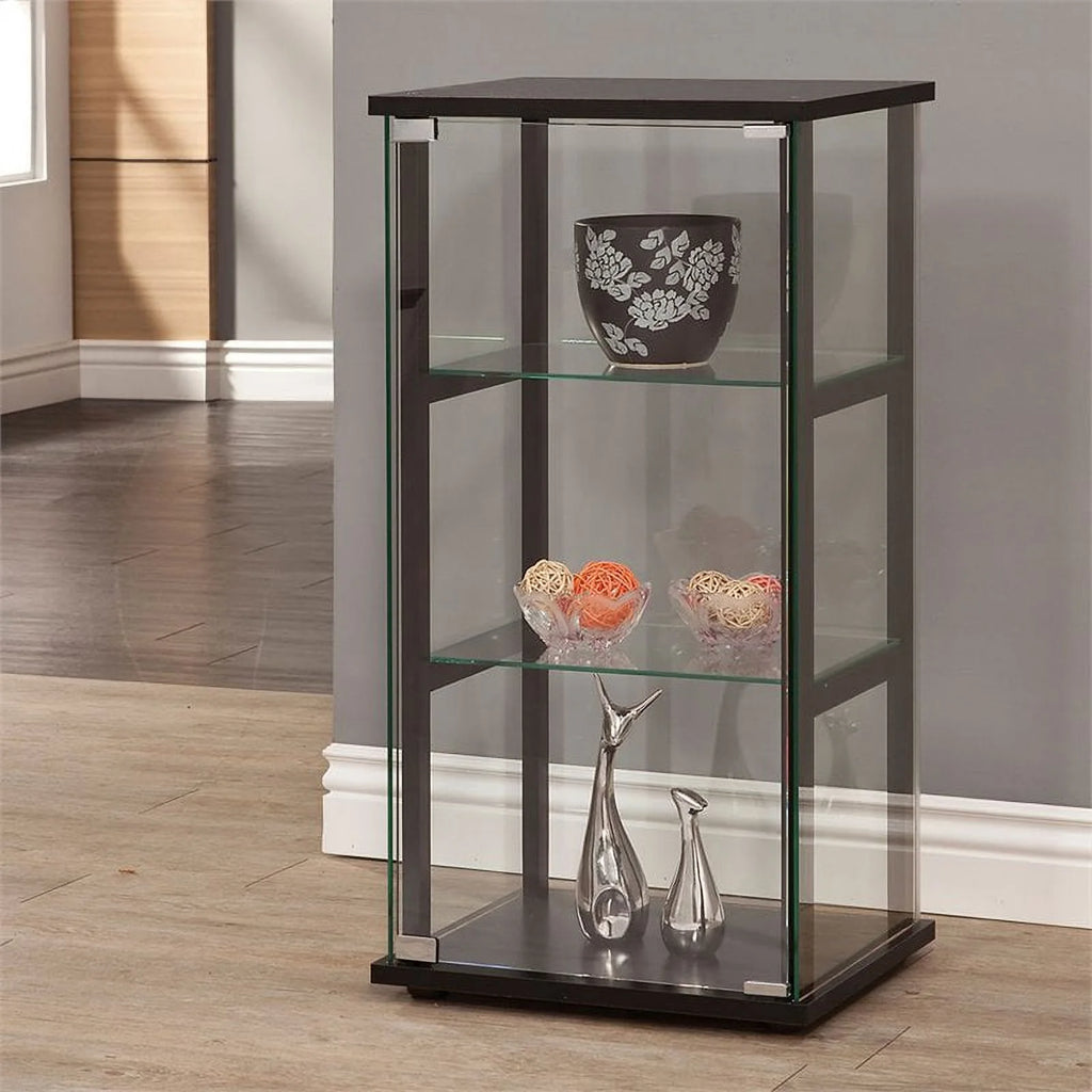 2 Piece Glass Curio Cabinet Set with 4 Shelf and 3 Shelf in Black B302526