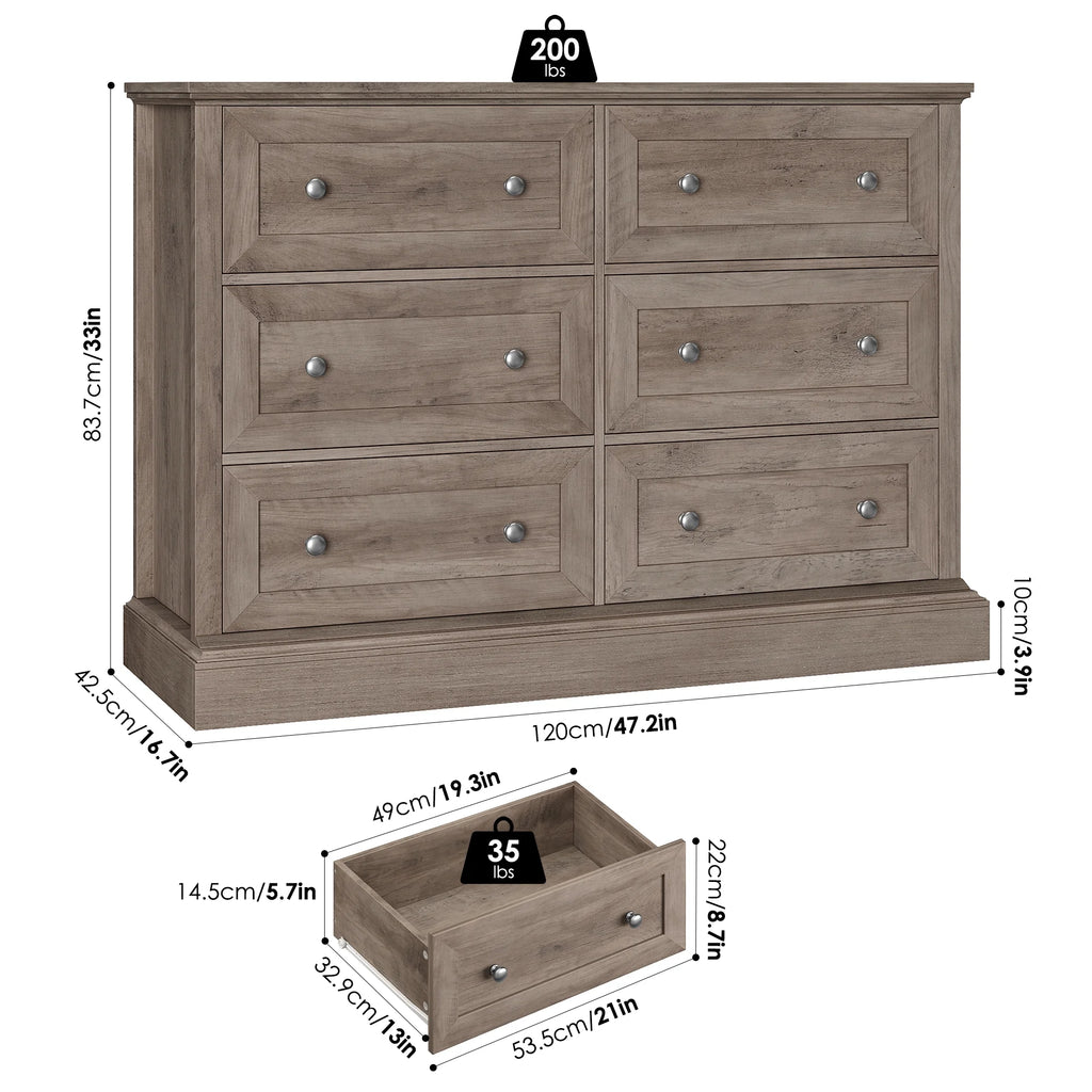 White 6 Drawer Double Dresser W355689