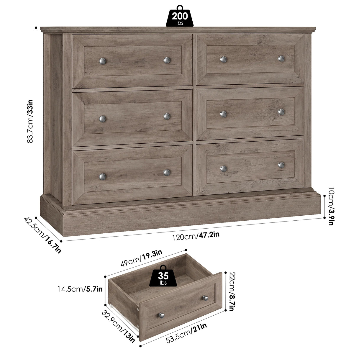 White 6 Drawer Double Dresser W355689