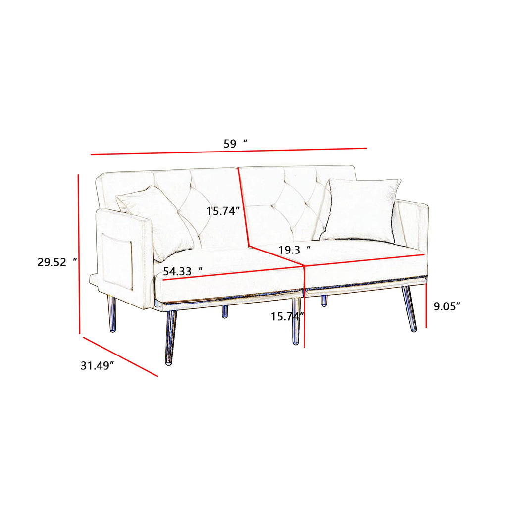 White Velvet Futon Sofa Bed with Gold Metal Legs K72343