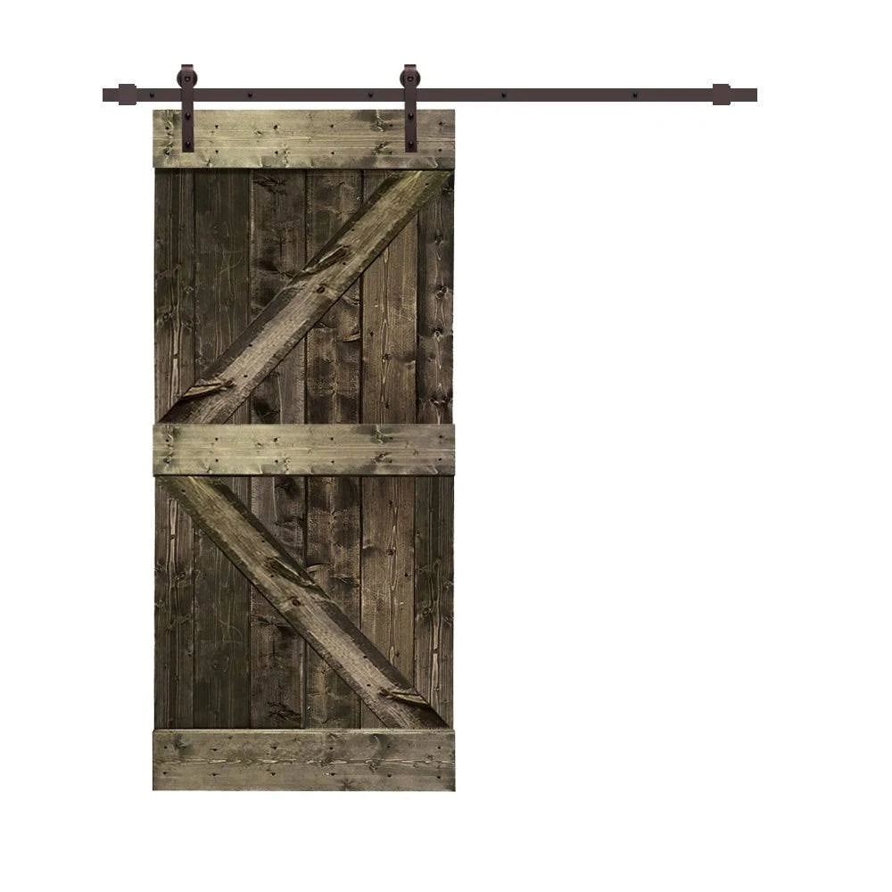 Stained Wood Sliding Barn Door with Hardware Kit V88112