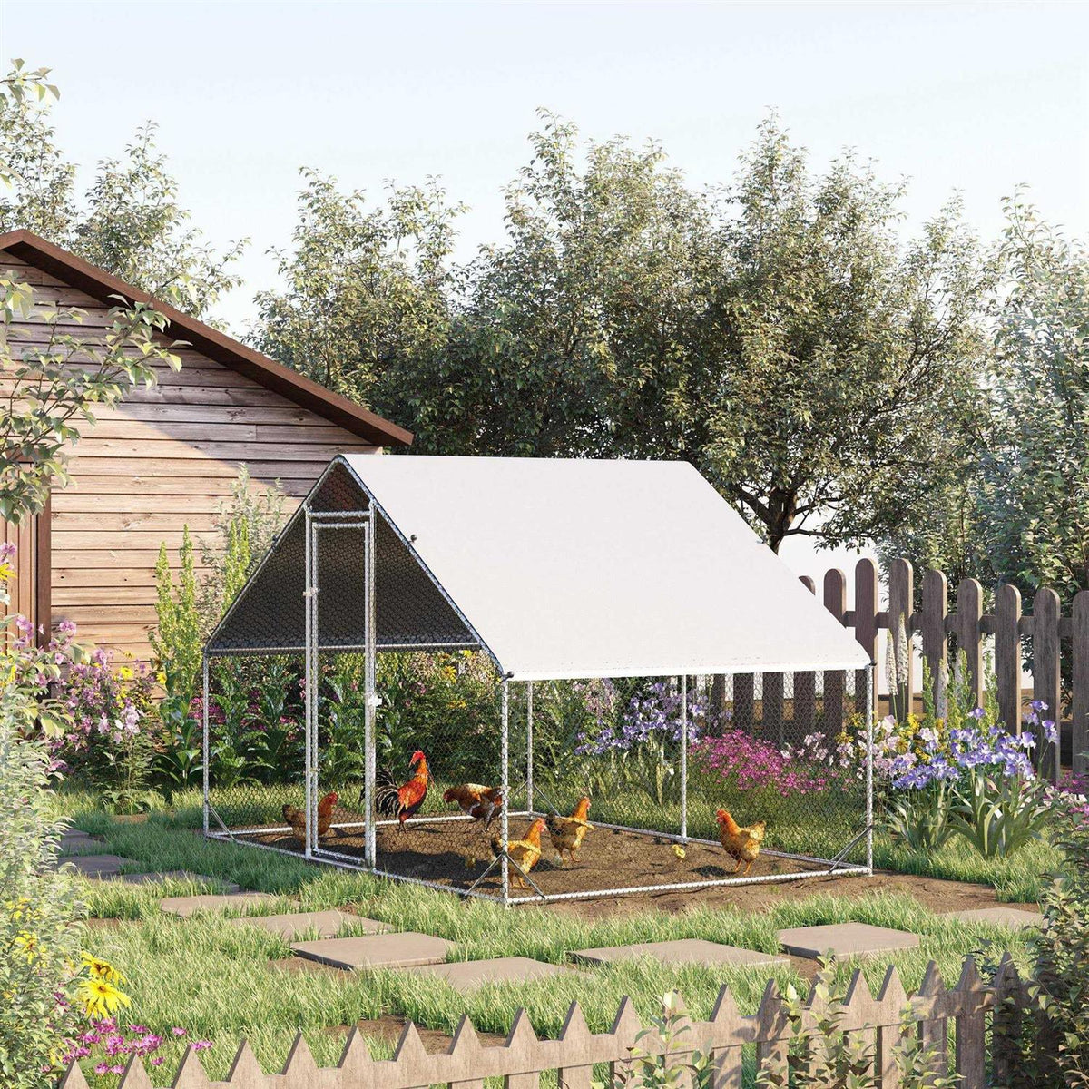 Large Metal Chicken Coop with Cover and Lockable Door U906448