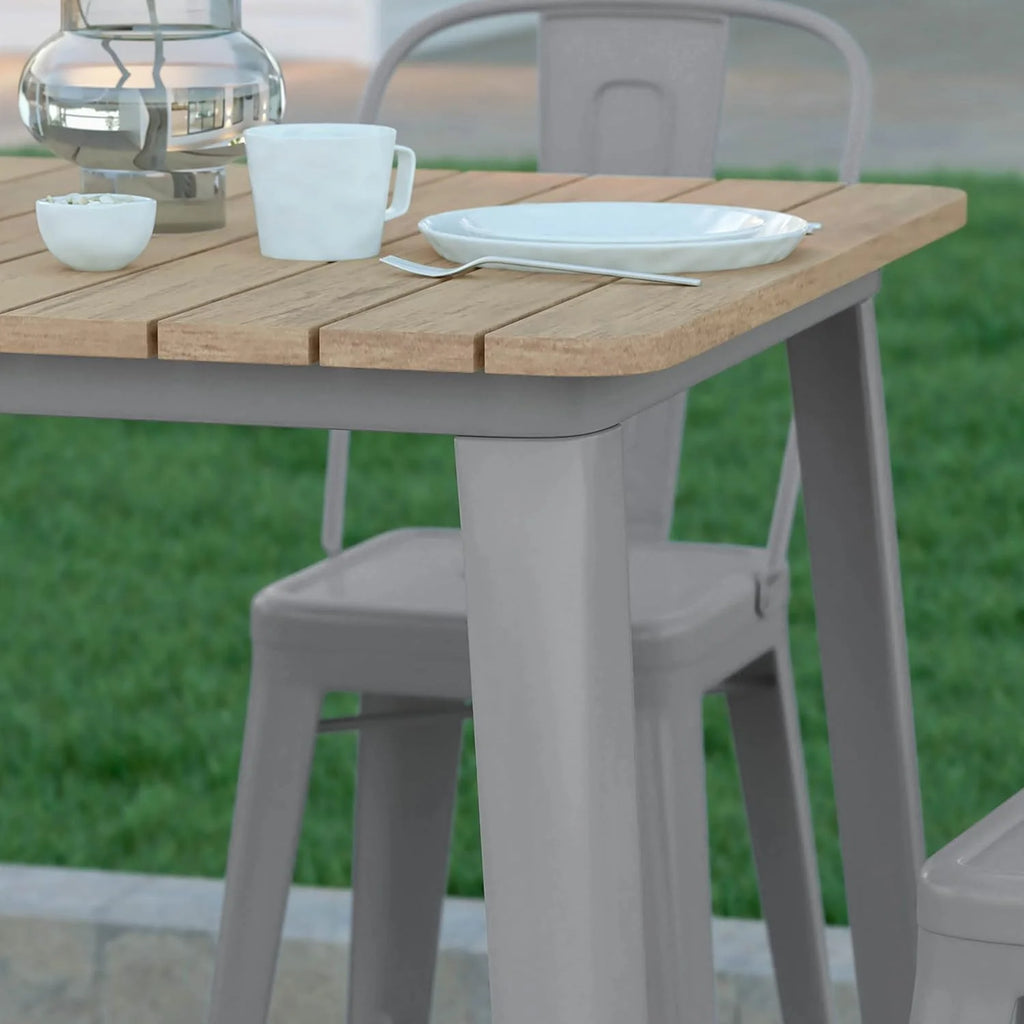 Indoor/Outdoor Bar Top Table Brown Resin Silver Steel M867040