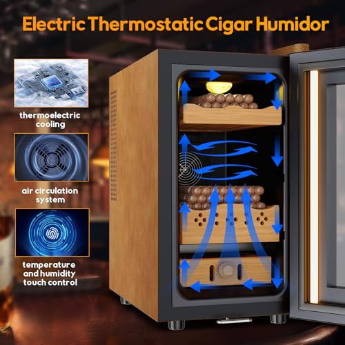 Electric Humidor 25L 150 Counts Thermostatic Cooling Cabinet with Spanish Cedar Wood Shelves C5494