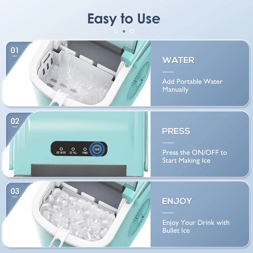 Portable Countertop Ice Maker with Handle, 26Lbs/24H, Green G9727