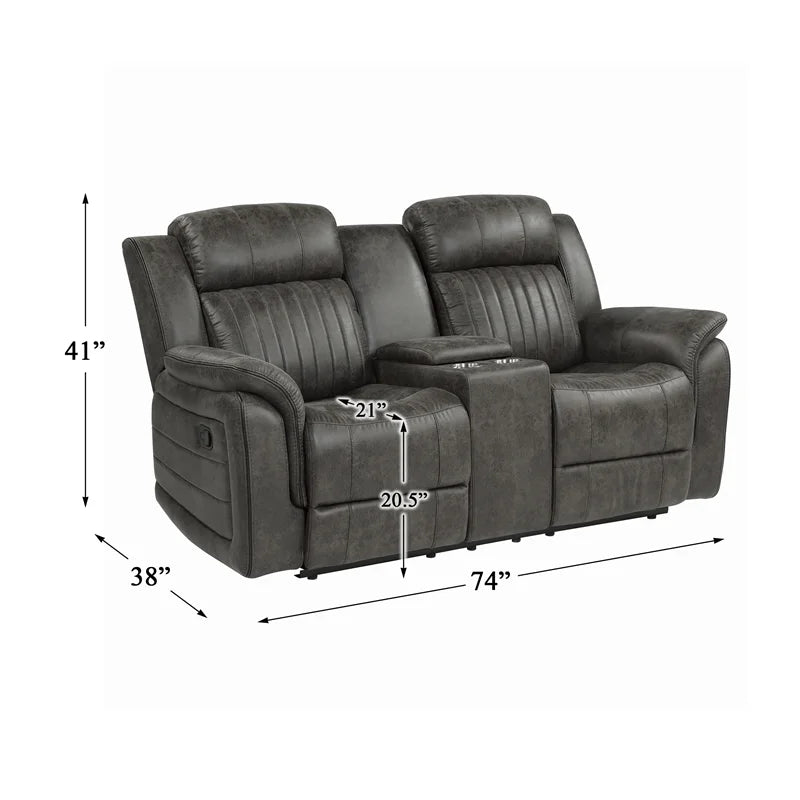Gray Microfiber Double Reclining Loveseat I8313
