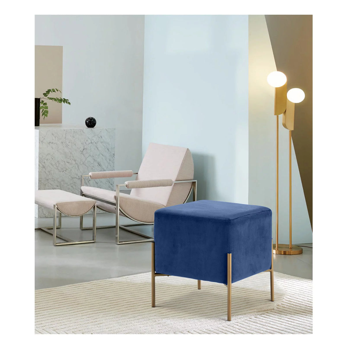Black Velvet Ottoman Stool C114654