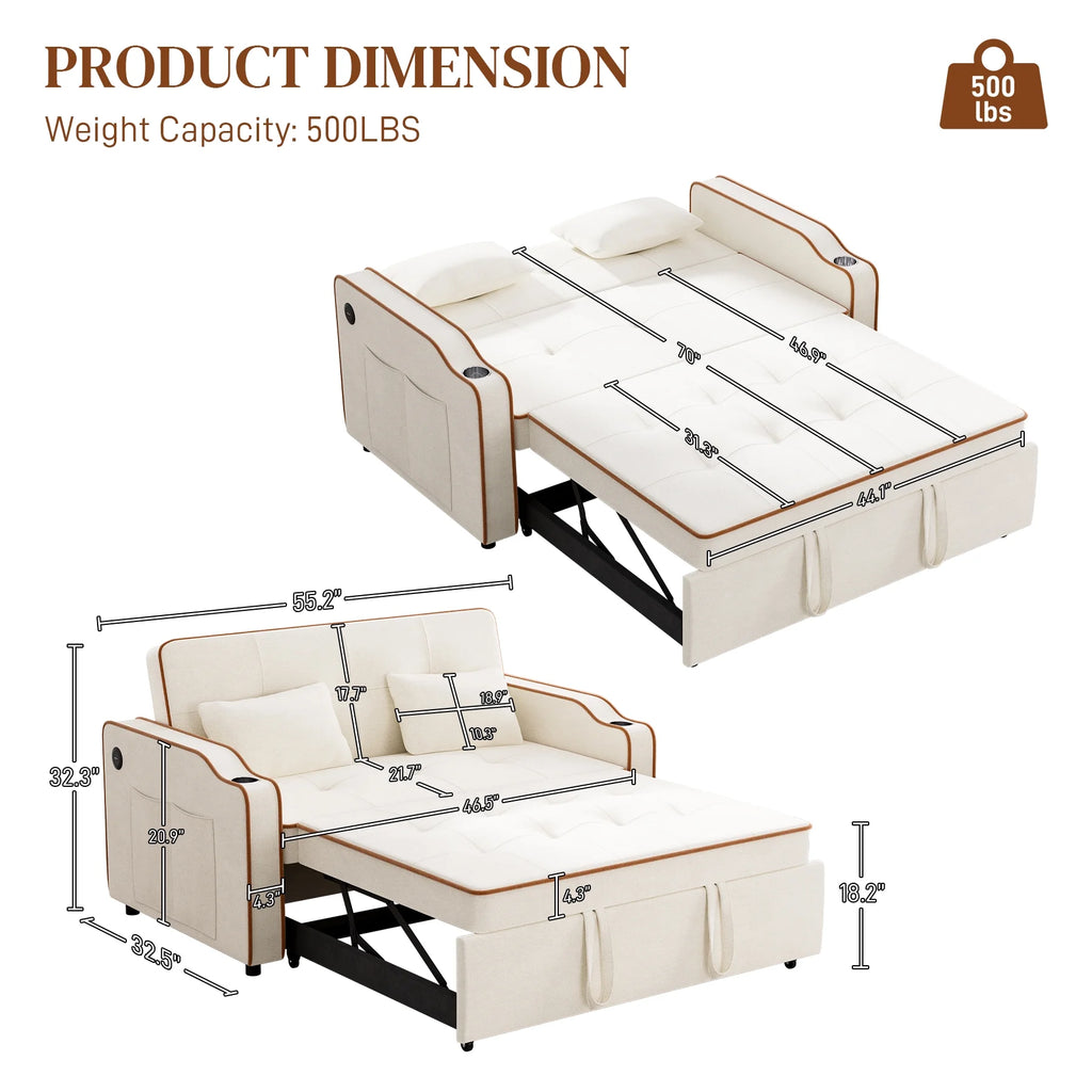 3 in 1 Convertible Sleeper Sofa Couch with Pullout Bed D7625