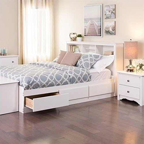 White Queen Bookcase Platform Storage Bed V314930