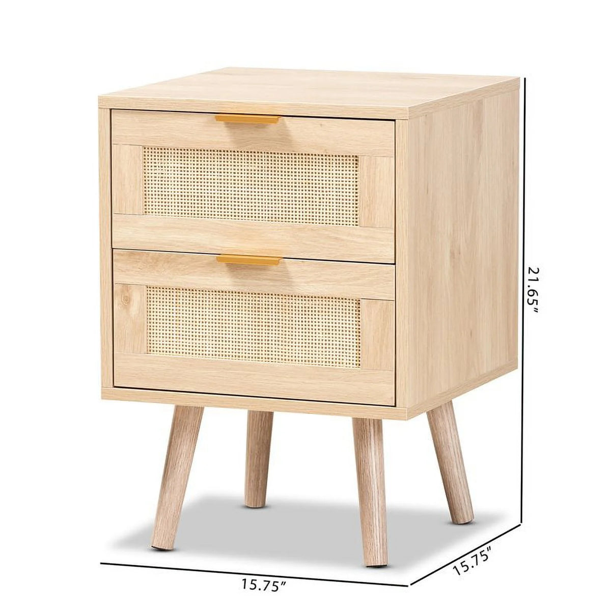 Light Oak Brown Wood and Rattan 2-Drawer Nightstand B6947