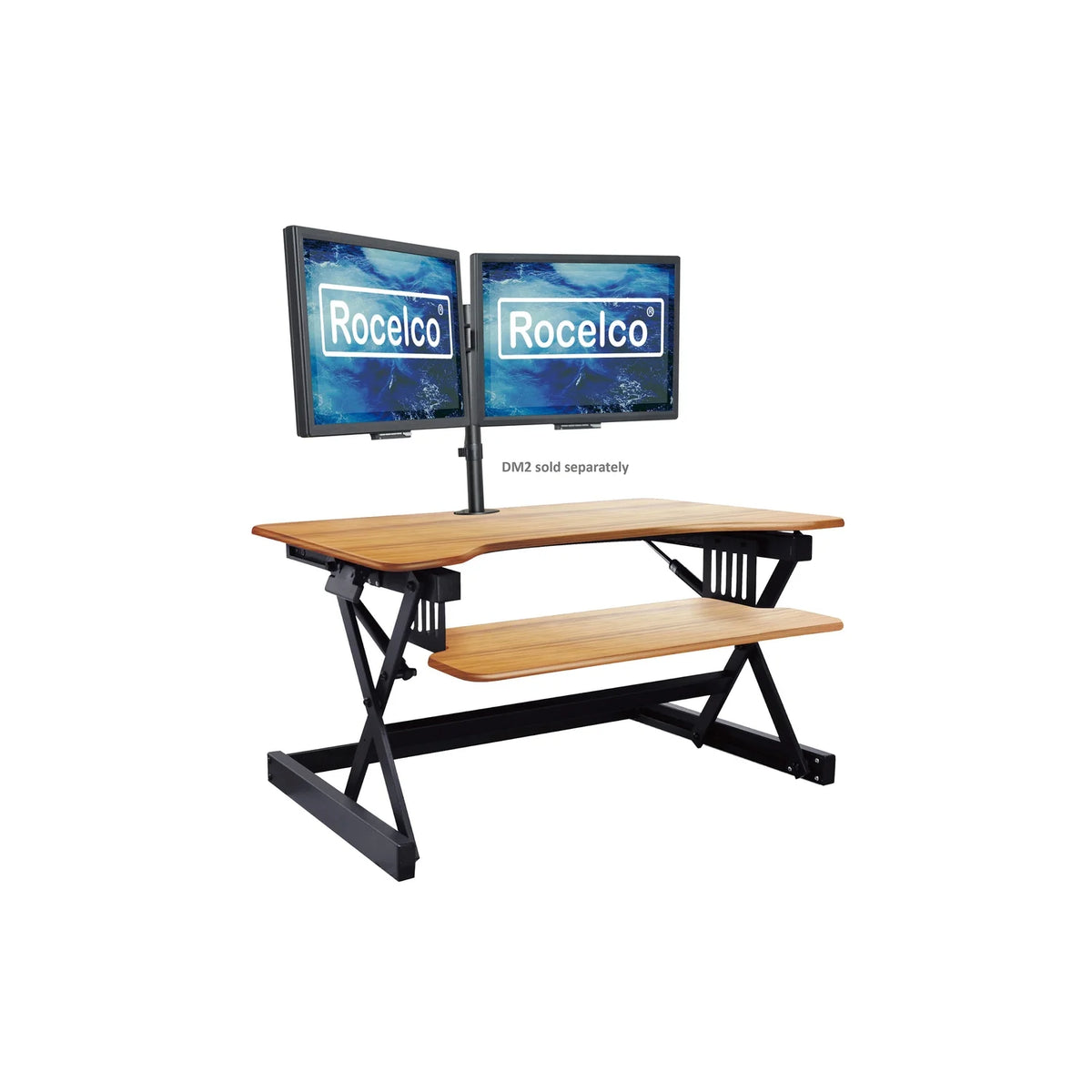 32" Height Adjustable Standing Desk Converter Teak Wood Grain Q10435
