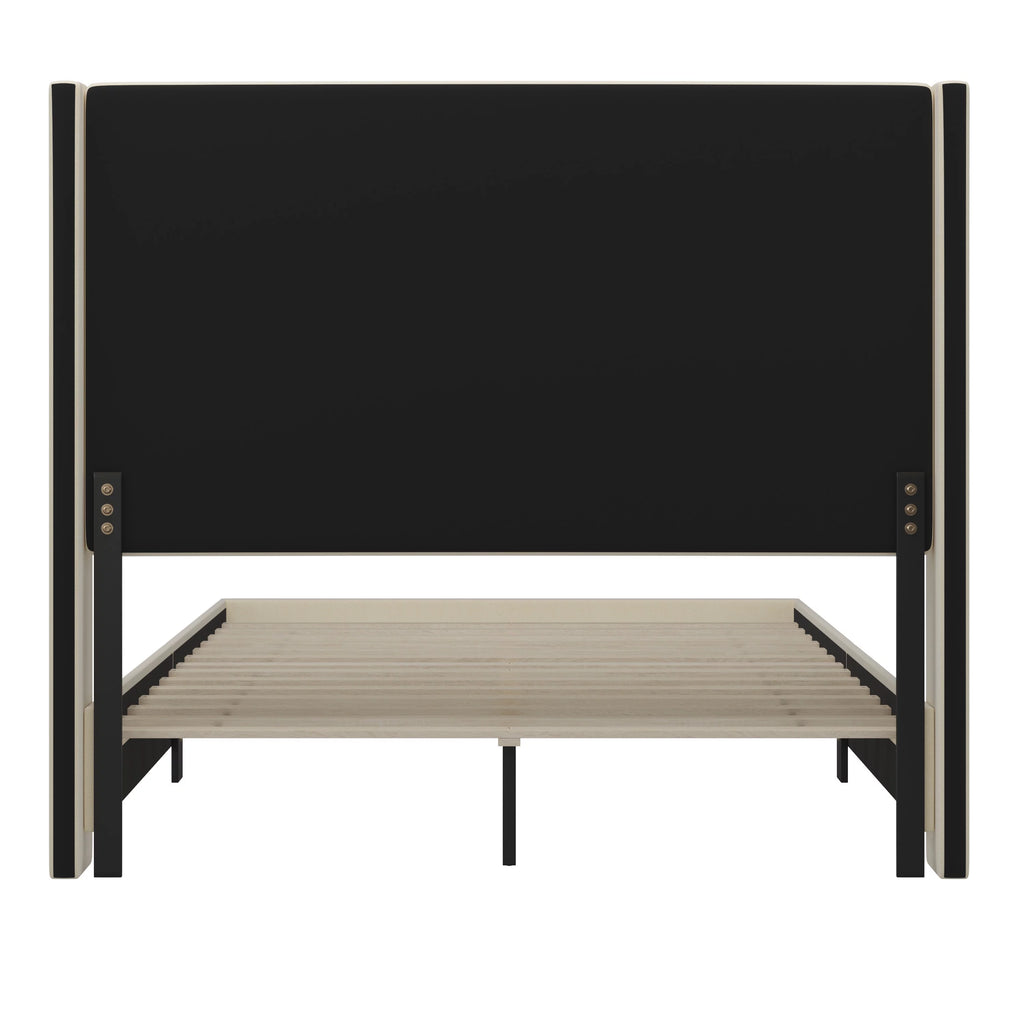 Queen Size Beige Faux Linen Upholstered Platform Bed Frame Z942