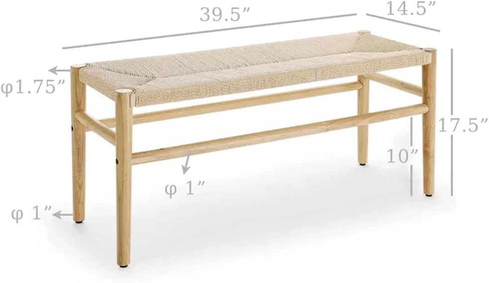 Wood Entryway Bench with Weave Rope Top W784398