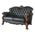 Black Faux Leather Wood Loveseat with 3 Pillows J53368
