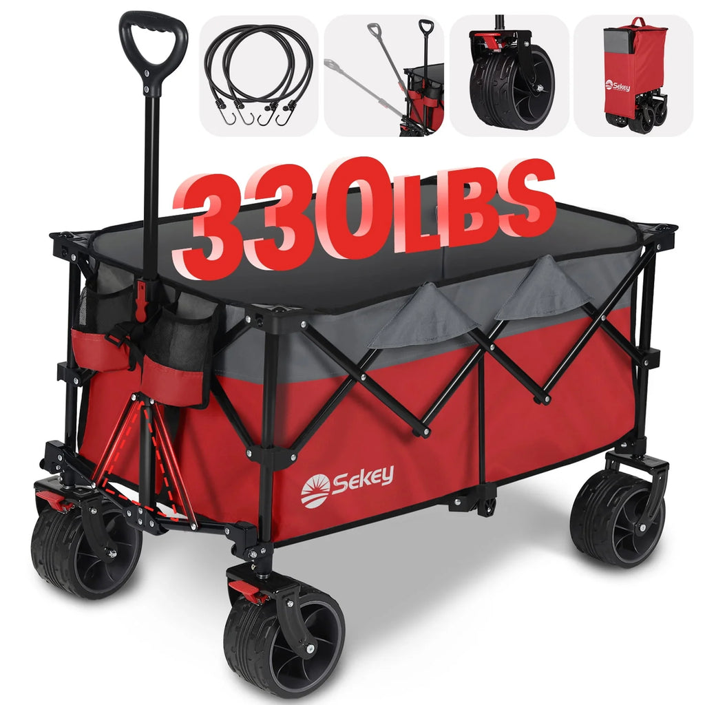200L Heavy Duty Foldable Wagon with All-Terrain Wheels, Black J219
