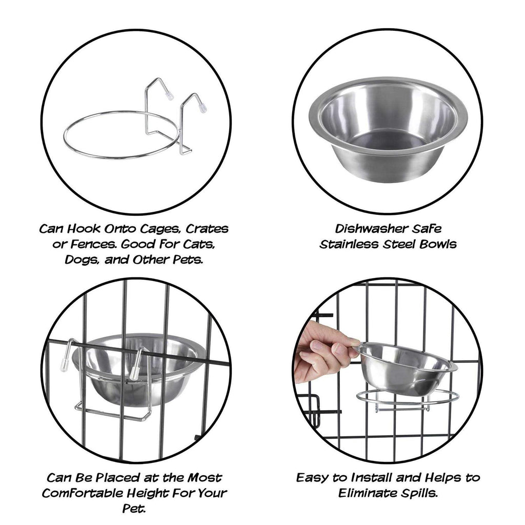 Set of 2 Stainless-Steel Hanging Dog Bowls F240
