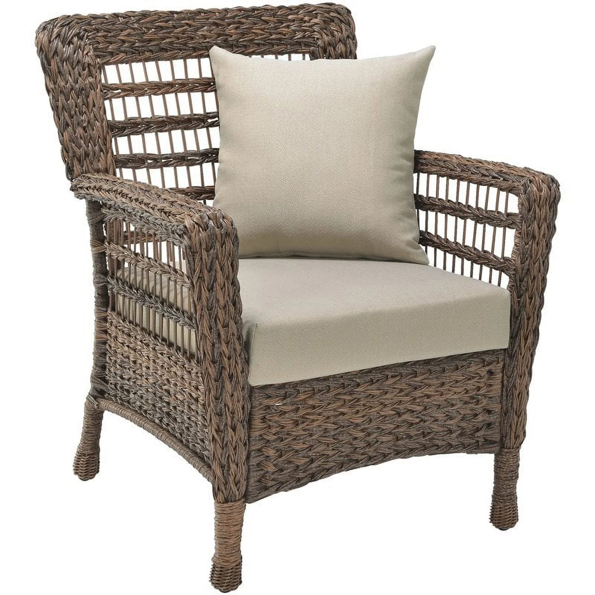 Faux Sea Grass Resin Rattan Patio Armchairs Set, Dark Brown - Set of 2 S179