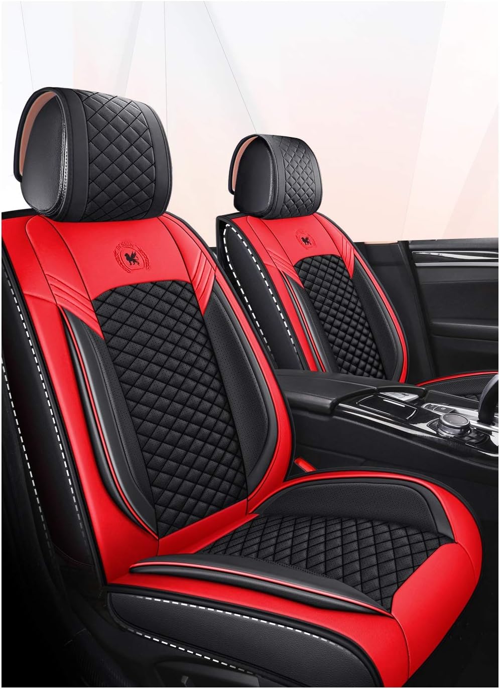 Leather Car Seat Covers 5 Seats Full Set Black Pink Q1523