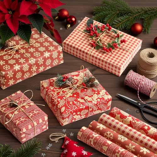 Brown Kraft Christmas Wrapping Paper, 4 Rolls N484