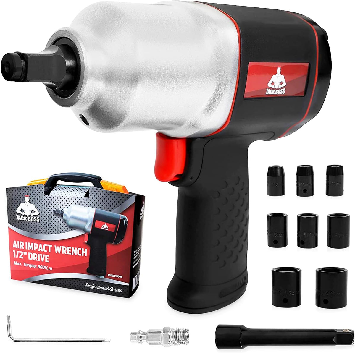 1/2-Inch Drive Air Impact Wrench with 8 Sockets & Case H8148