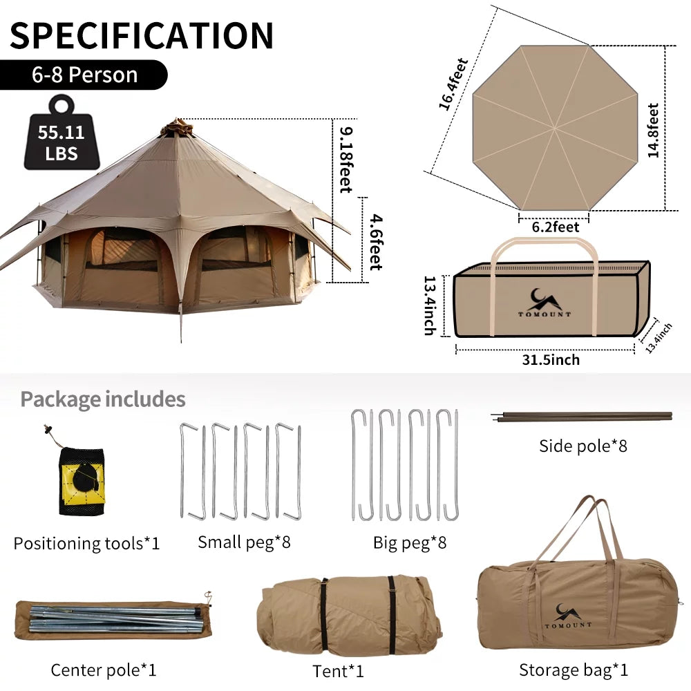Canvas Tent with Stove Jack 16.4ft Dia D17124