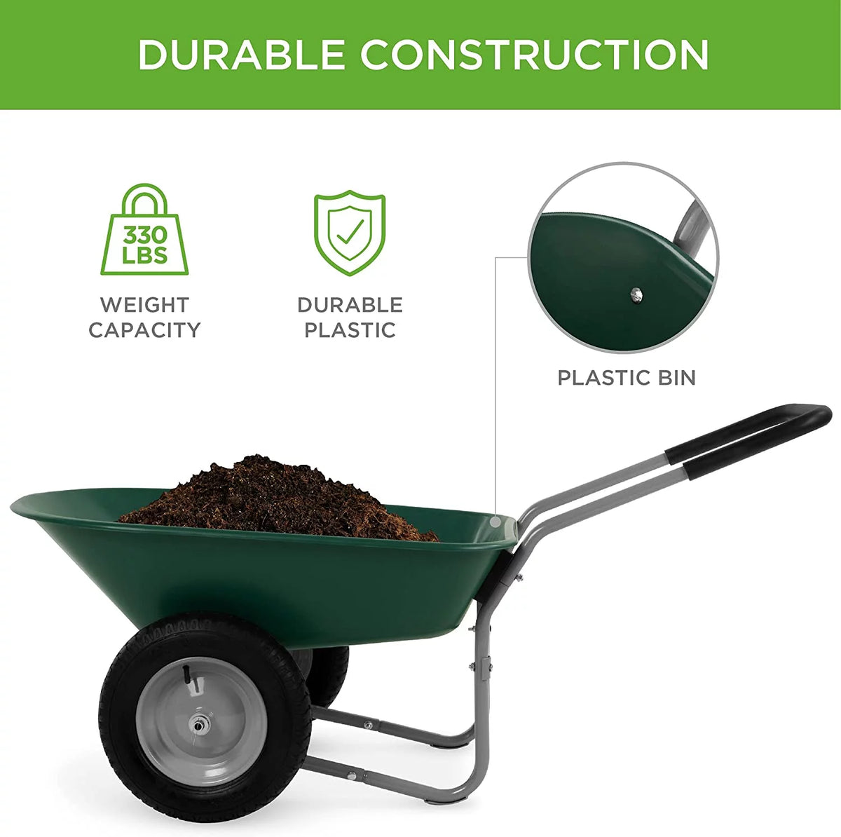 Green Dual-Wheel Utility Yard Cart B844
