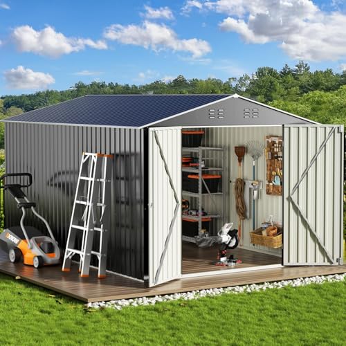 8x8 FT Metal Outdoor Storage Shed with Lockable Doors U5832