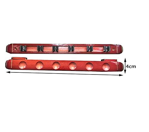Wall-Mounted Wooden Pool Cue Rack with Clips, Holds 6 Cues P76382