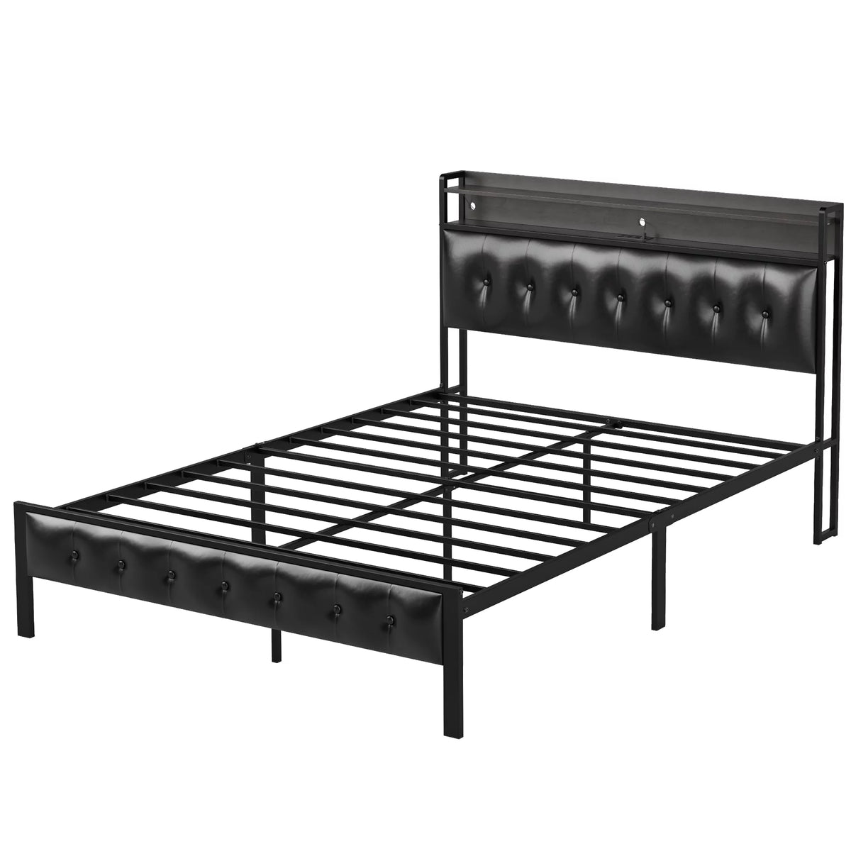 Queen Upholstered Platform Bed Frame with Storage Headboard N148